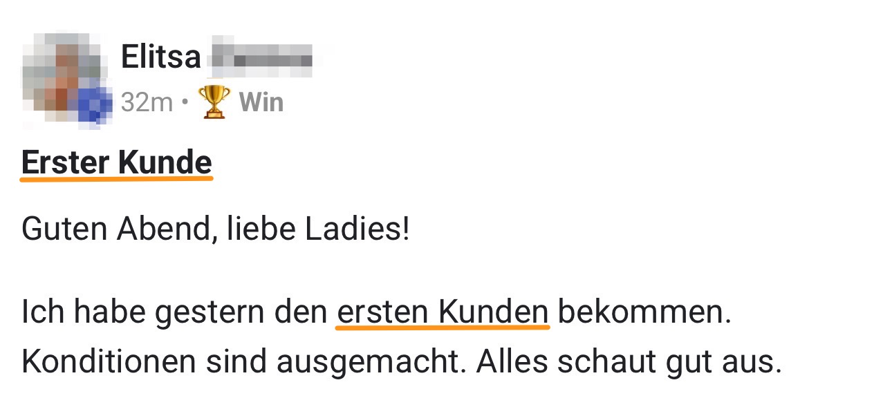 Community-Ergebnis: der erste Kunde