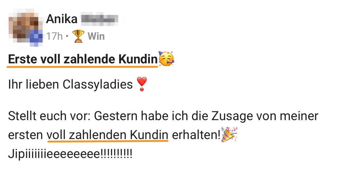 Community-Ergebnis: erste voll zahlende Kundin